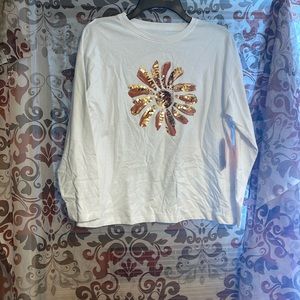 Girls Wonder Nation White Long Sleeve Shirt with Sequins